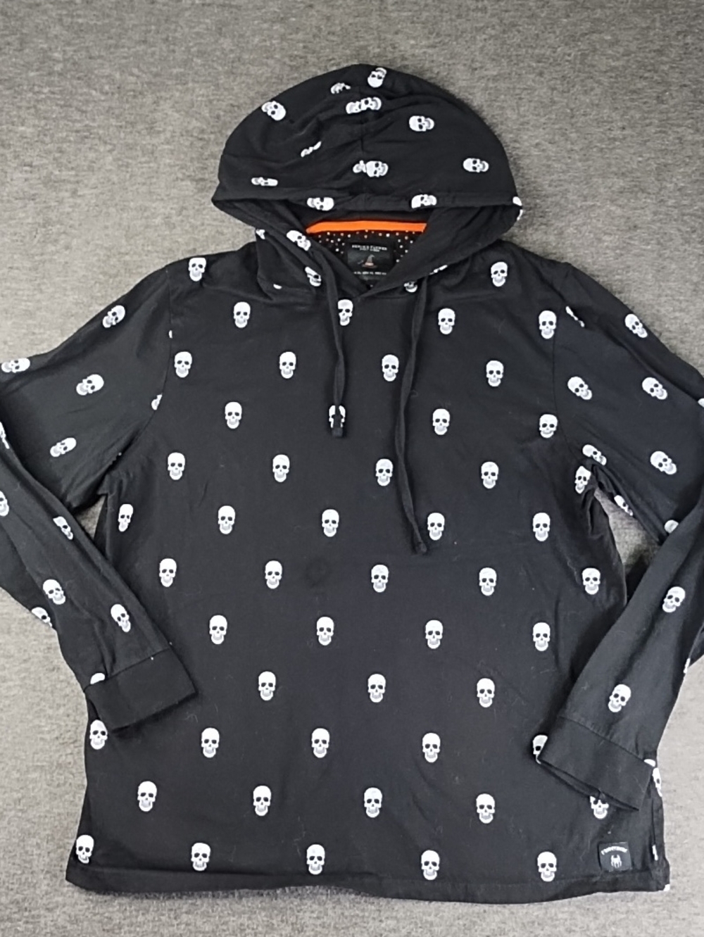 Black Skull-Print Hooded Long-Sleeve Shirt